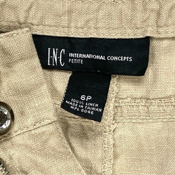 INC Linen Pants Womens Size 6 Petite Tan Lightweight Drawstring Straight Leg - Picture 9 of 16